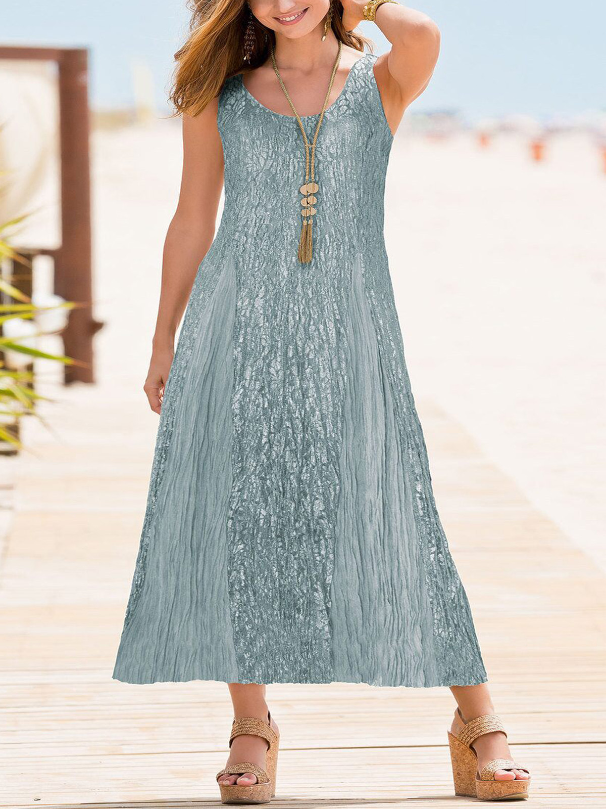 Together SILVER-BLUE Sleeveless Crinkle Lace Dress - Size 12 to 16