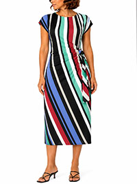 MULTI Striped Jersey Side Tie Midi Dress - Size 8 to 22