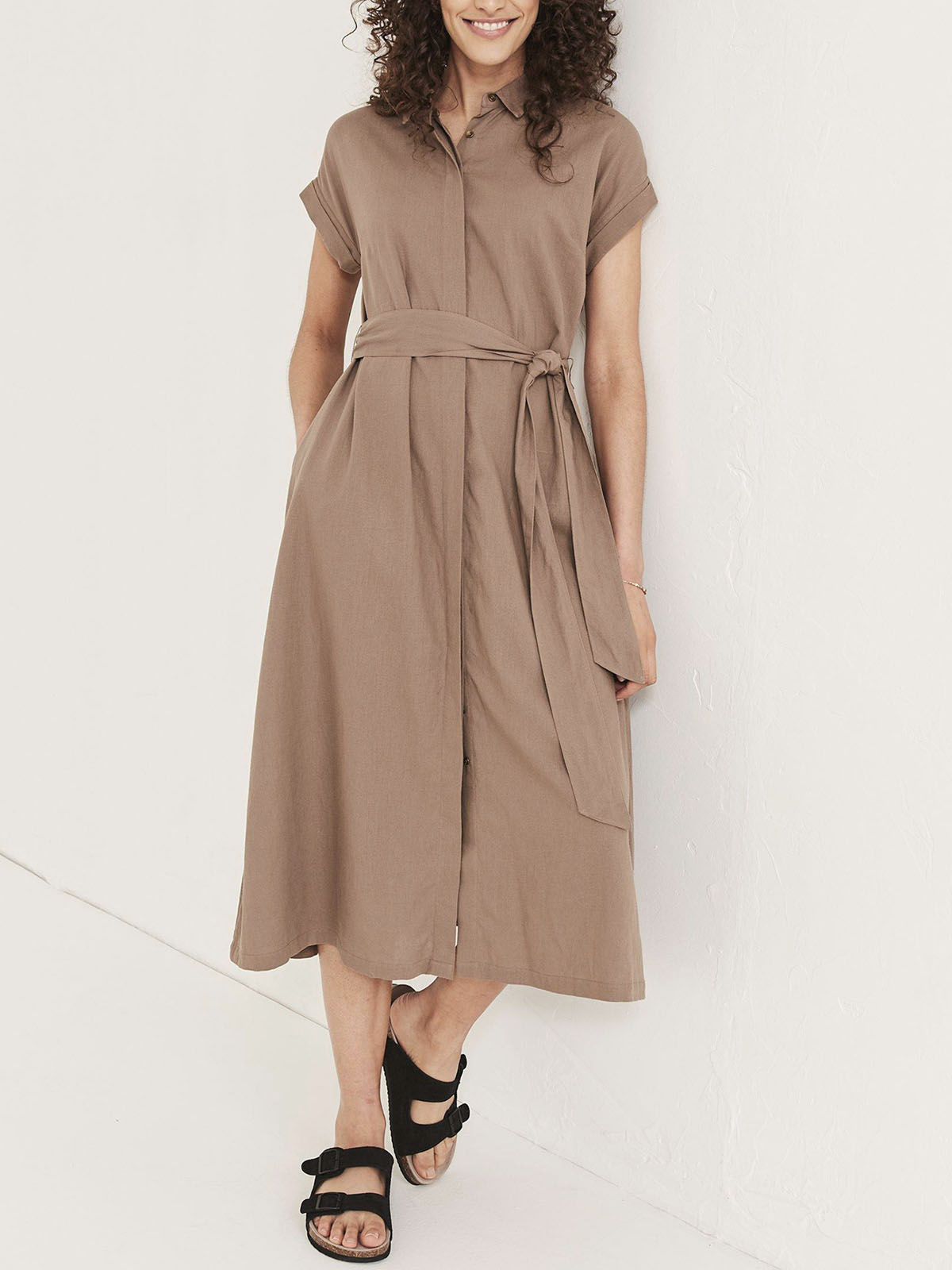 linen dress design Juile Handworked Floral Prints Strap Dress in Silk Linen Blend L main image 0