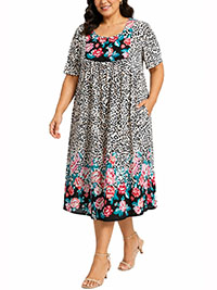 Leopard Mixed Print Short Cotton Lounge Pocket Dress - Plus Size 16/18 to 36/38 (US M to 4X)