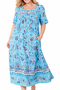 BLUE Mixed Print Long Pocket Lounge Dress - Plus Size 16/18 to 44/46 (US M to 6X)