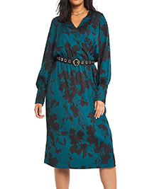 JB TEAL Satin Elegant Floral Wrap Dress - Plus Size 18