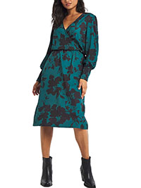 JB TEAL Satin Elegant Floral Wrap Dress - Plus Size 18