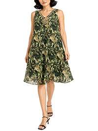 GREEN Camo Print Embellished Sleeveless Dress - Plus Size 12 to 22 (M to 3X)
