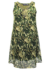 KHAKI Camo Print Embellished Sleeveless Dress - Plus Size 12 to 22 (M to 3X)