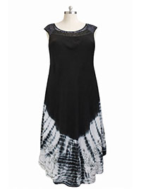 Rhea & Raina BLACK Embroidered Tie Dye Umbrella Dress - Plus Size 20 to 24 (1X to 3X)