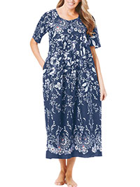 NAVY Border Print Long Pocket Lounge Dress - Plus Size 20/22 to 44/46 (L to 6X)