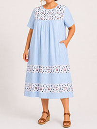 BLUE Pure Cotton Multi Print Smock Dress - Plus Size 12 to 26/28 (US S to 3X)
