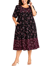 BLACK Mixed Print Sweetheart Neckline Short Lounge Dress - Plus Size 16/18 to 32/34 (US M to 3X)