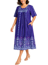 PURPLE Mixed Print Sweetheart Full Sweep Short Lounge Dress - Plus Size 16/18 to 28/30 (US M to 1X)