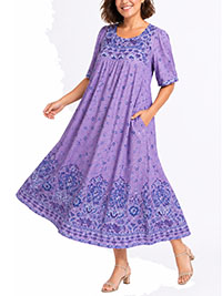 LILAC Border Print Long Pocket Lounge Dress - Plus Size 28/30 to 44/46 (US 2X to 6X)
