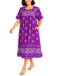 PURPLE Mixed Print Sweetheart Neck Short Lounge Dress - Plus Size 16/18 to 32/34 (US M to 3X)