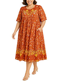 ORANGE Border Print Sweetheart Short Lounge Dress - Plus Size 24/26 to 32/34 (US 1X to 3X)