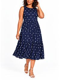 NAVY Polka Dot Tiered Jersey Midi Dress - Size 6 to 14