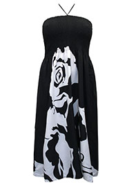 BLACK/WHITE Printed Halterneck Midi Beach Dress - Fits Size 14 to 18 (Onesize)