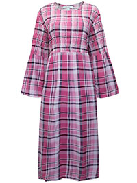PINK Checkered Long Sleeve Smock Dress - Plus Size 20/22 to 28/30 (US L to 2X)
