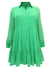 GREEN Dobby Button Through Smock Dress - Plus Size 20 to 22