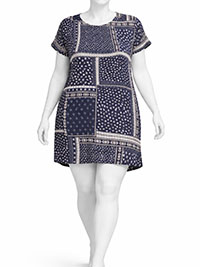 Curve NAVY Patchwork Short Sleeve Tunic Dress - Plus Size 16 to 30/32