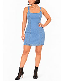 BLUE Sleeveless Zip Back Denim Dress - Plus Size 16/18 to 20/22 (1X to 2X)