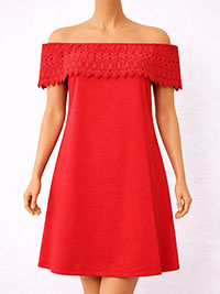 RED Pure Cotton Crochet Bardot Dress - Size 8 to 18