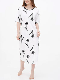WHITE Pure Cotton Floral Print NightDress - Plus Size 18/20 to 30/32