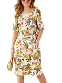 MULTI Pure Cotton Tropical Print Shift Dress - Plus Size 16 to 22