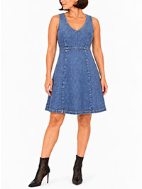 BLUE Pure Cotton Sleeveless Panelled Denim Dress - Size 4/6 to 20 (US XS to XL)