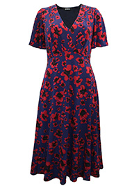 RED Floral Print Short Sleeve Jersey Dress - Size 10