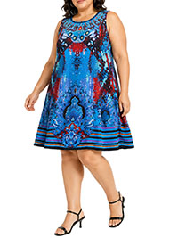BLUE Printed Rhinestone Embellished Beach Dress - Plus Size 18/22 to 20/26