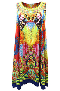 YELLOW Sleeveless Printed Rhinestone Embellished Beach Dress - Plus Size 18/22 to 20/26 YELLOW Sleeveless Printed Rhinestone Embellished Beach Dress - Plus Size 18/22 to 20/26