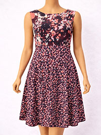 FC-UK PURPLE Sleeveless Printed Fit & Flare Dress - Size 8 to 16