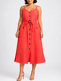 CHILLI RED Button Through Belted Cotton Dress - Plus Size 16/18 to 24/26 (1X to 3X)