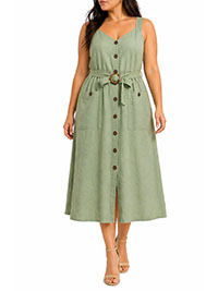 GREEN Button Through Sleeveless Belted Dress - Plus Size 16/18 to 24/26 (1X to 3X)