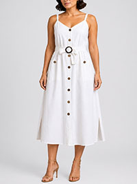 WHITE Button Through Belted Cotton Dress - Plus Size 16/18 to 24/26 (1X to 3X)
