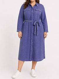 DENIM Button Front Belted Denim Midi Shirt Dress - Plus Size 16/18 to 24/26 (1X to 3X)