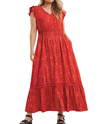 JB RED Printed BoHo Cham Lace Maxi Dress - Plus Size 14 to 32