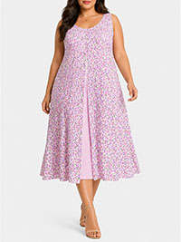 PINK Floral Print Sleeveless Split Detail Midi Dress - Plus Size 18 to 26