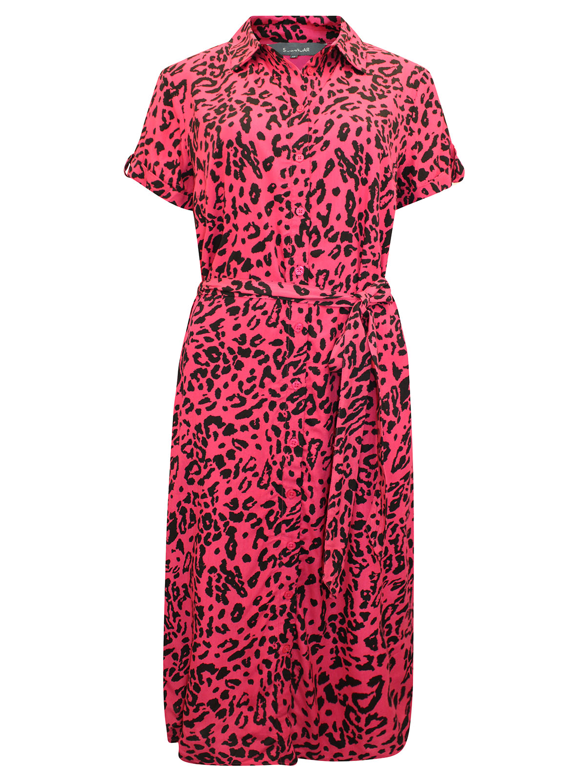 pink animal print shirt dress Sosandar - - PINK Animal Print Belted Midi Shirt Dress