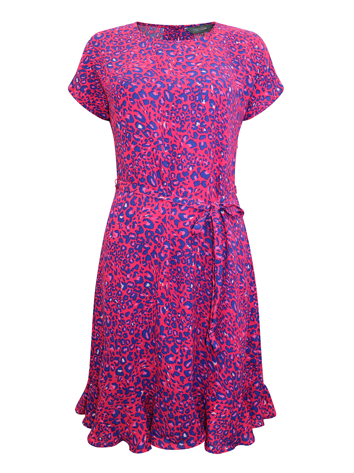 S/DAR HOT-PINK Animal Print Belted Ruffle Hem Dress - Size 10 to 14