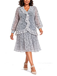 WHITE Polka Dot Ruffle Trim Low Waist Dress - Plus Size 16 to 28