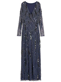 NAVY Long Sequined Gown - Size 8 to 10