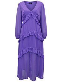PURPLE Long Sleeve Frill Tiered Maxi Dress - Size 10 to 28