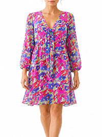 PINK Abstrac Floral Print Knot Front flare Dress - Size 10 to 20