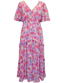 PINK Floral Tiered Maxi Dress - Plus Size 20 to 26