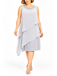SILVER GREY Embellished Chiffon Cocktail Dress - Plus Size 20 to 28