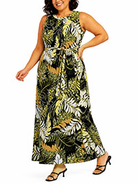 GREEN Tropo Palm Print Belted Maxi Dress - Plus Size 20 to 30/32