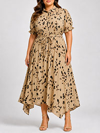 Cheetah Animal Print Tie Waist Asymmetric Hem Shirtdress - Plus Size 24 to 32