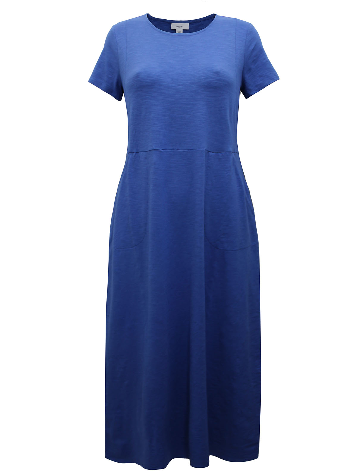 Blue Pockets Cotton Long Dresses O Neck Summer JH038