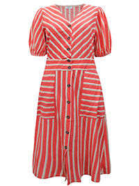 ORANGE Button Front Short Sleeve Dress - Size 10 to 22
