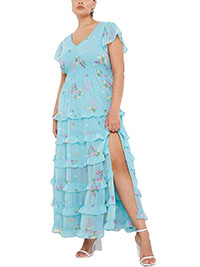 BLUE Beautiful Floral Tiered Maxi Dress - Plus Size 18 to 28